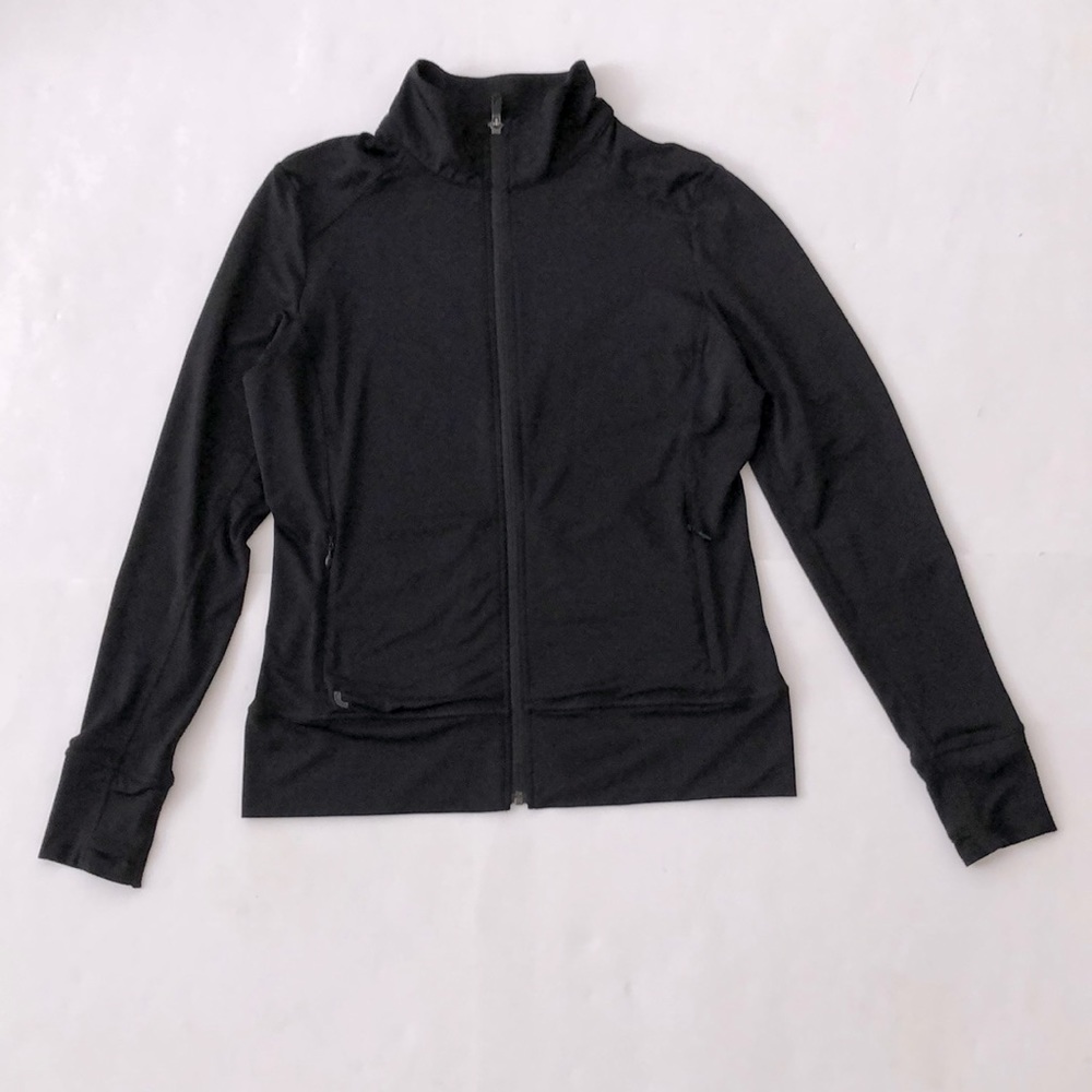 Lole Jacket L Black Exercise Zipper 2 Pockets Thumbholes cuffs sheer detail